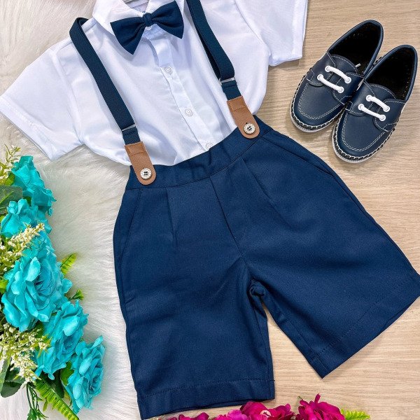 Conjunto Meninos Kanga Social Miguel Azul Marinho Suspensori