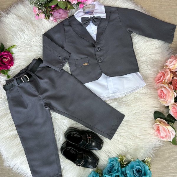 Conjunto Meninos Kanga Social Bruno Cinza Grafite Terno