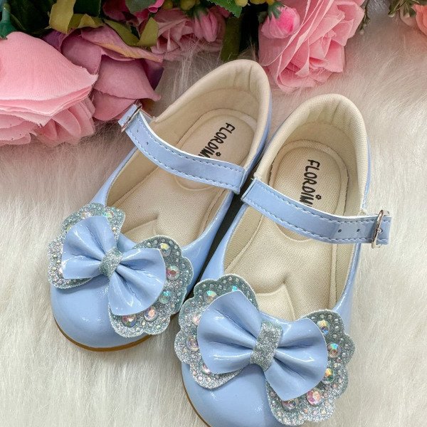 Sapatilha Flor Di MIla Baby Azul Bebe lacinho Strass