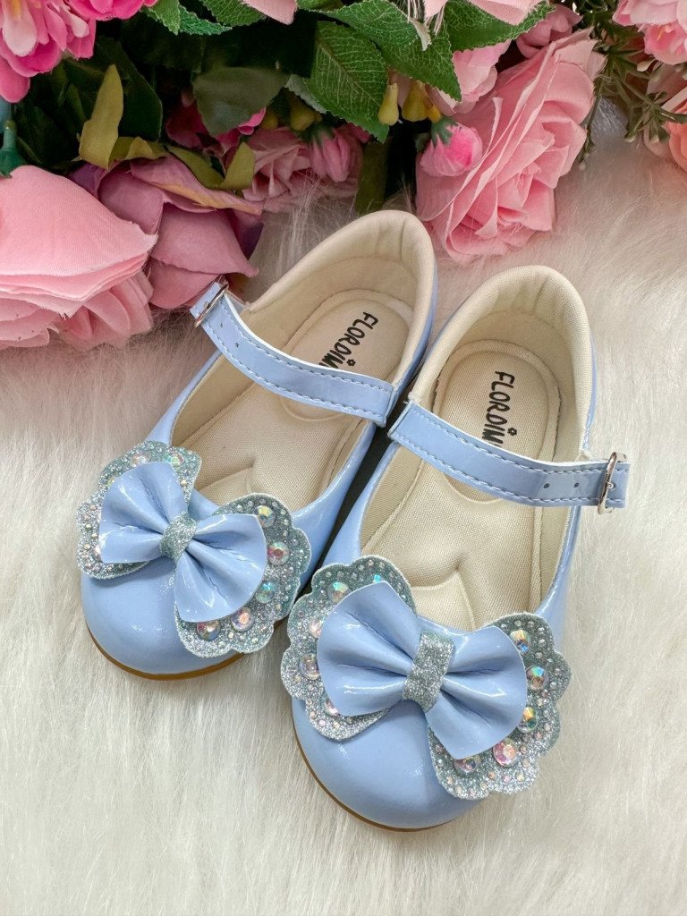 Sapatilha Flor Di MIla Baby Azul Bebe lacinho Strass