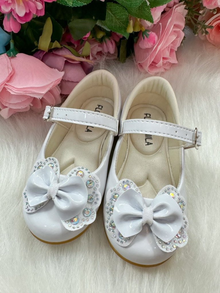 Sapatilha Flor Di MIla Baby Branco lacinho Strass