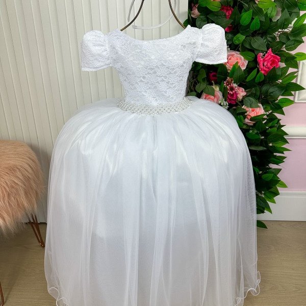 Vestido Enjoy Longo Laura Branco Rendado