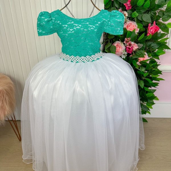 Vestido Enjoy Longo Mari Peito Rendado Verde Tiffany