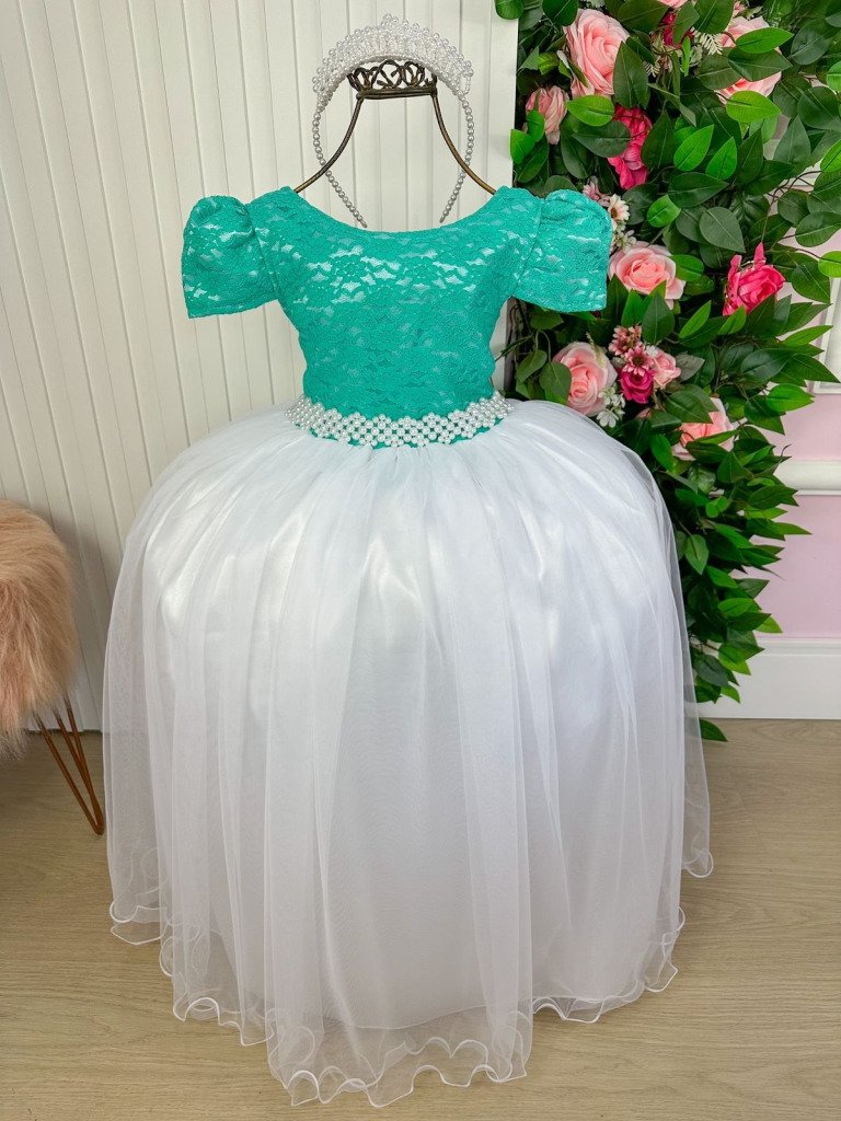 Vestido Enjoy Longo Mari Peito Rendado Verde Tiffany