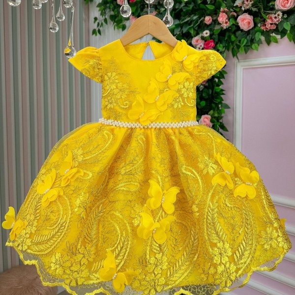 Vestido Marie Jardim Encantado Luxo Amarelo