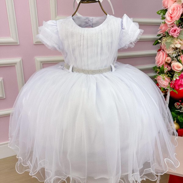 Vestido Menina Bonita Branco Peito Tule