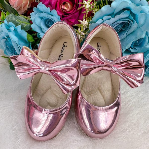 Sapatilha Flor Di Mila Laço Rose Metalizado Modelo 2