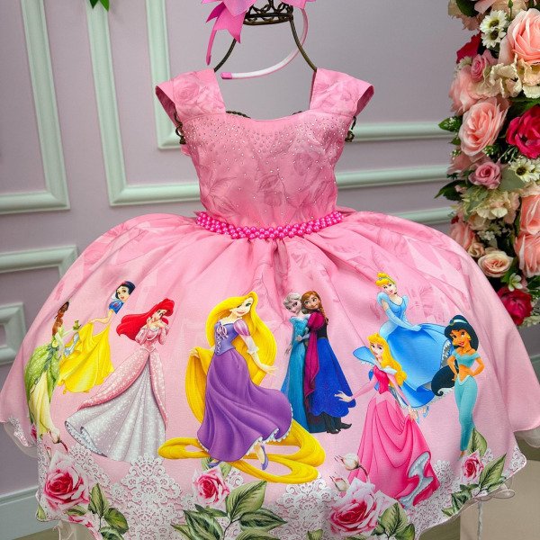 Vestido Juvenil Temáticos da Gigi Princesas Disney Rosa