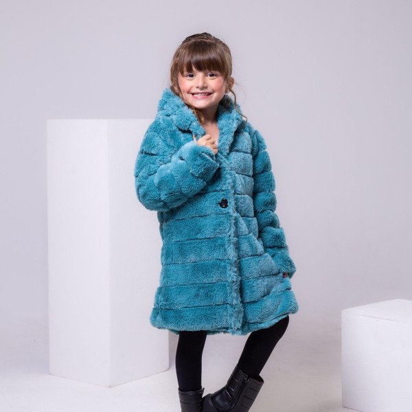 Casaco Peluciado Verde Jade Com Capuz