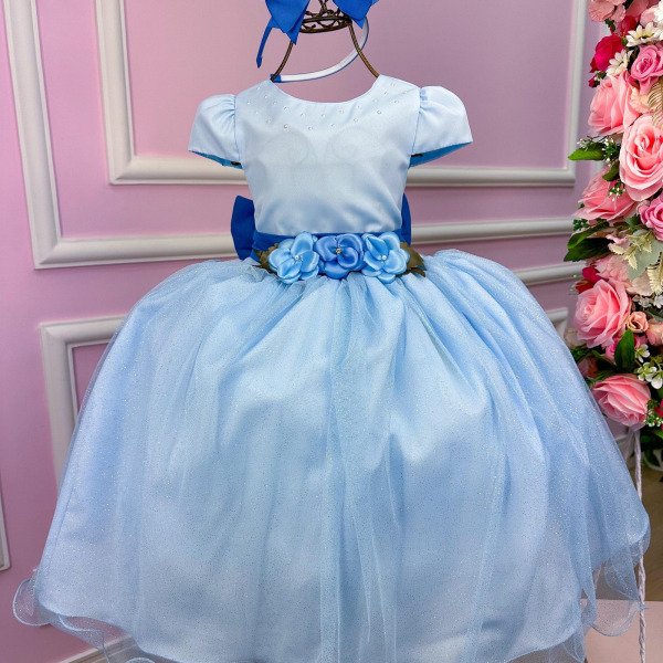 Vestido Juvenil Vila Lele Luiza Azul Bebe