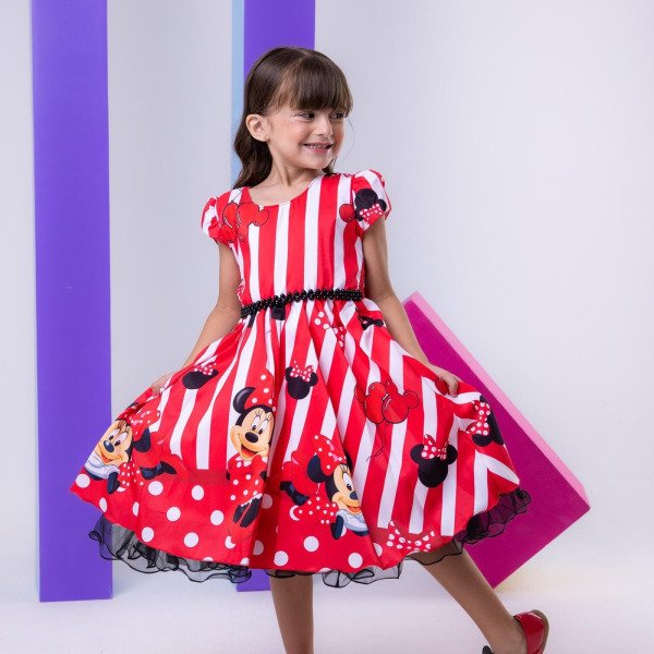 Vestido Infantil Temáticos da Gigi Minnie/Minie Vermelha