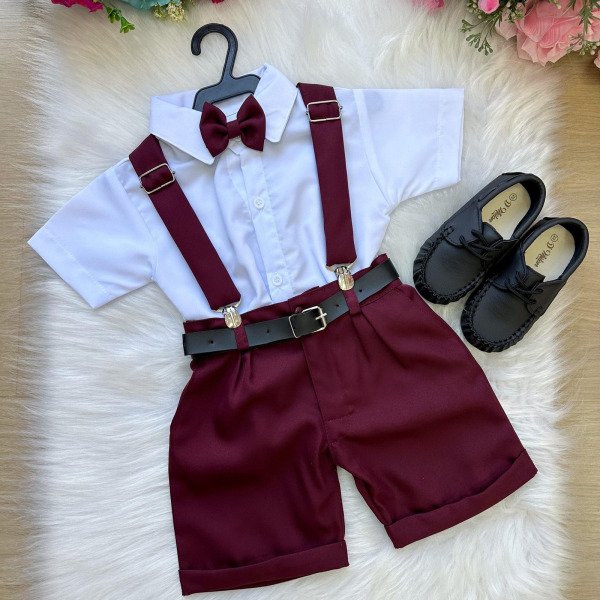 Conjunto Miss Cherry Meninos Social Shorts Ravi Marsala