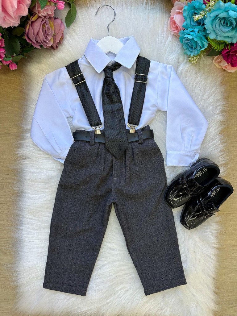 Conjunto Meninos Miss Cherry Rafael Suspensorio Preto