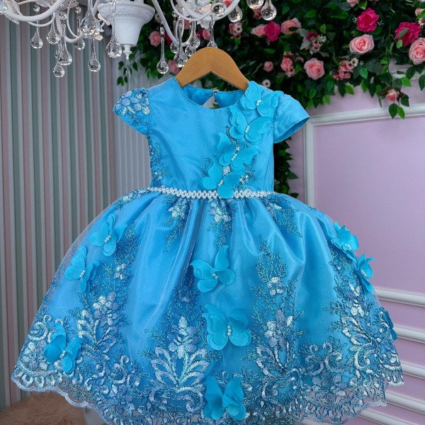 Vestido Marie Jardim Encantado Luxo Azul Tiffany