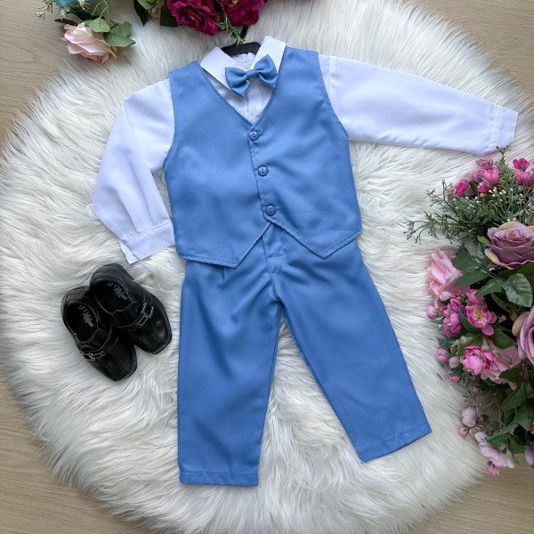 Conjunto Miss Cherry Social Leonardo Colete Azul Serenity