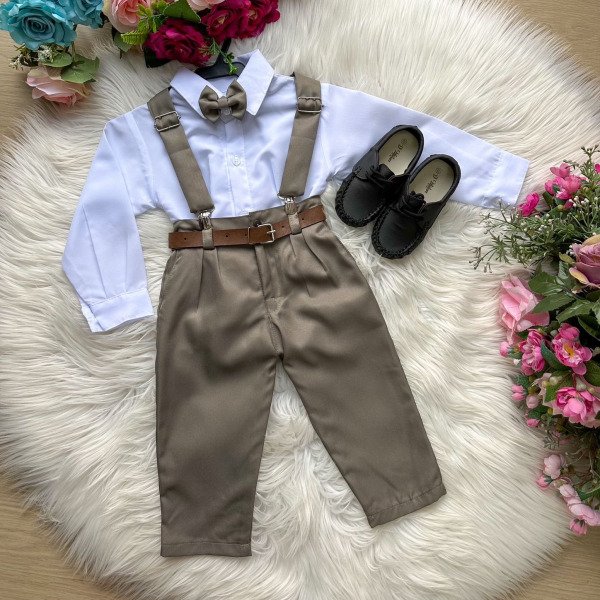 Conjunto Meninos Miss Cherry Leo Suspensorio Verde Militar