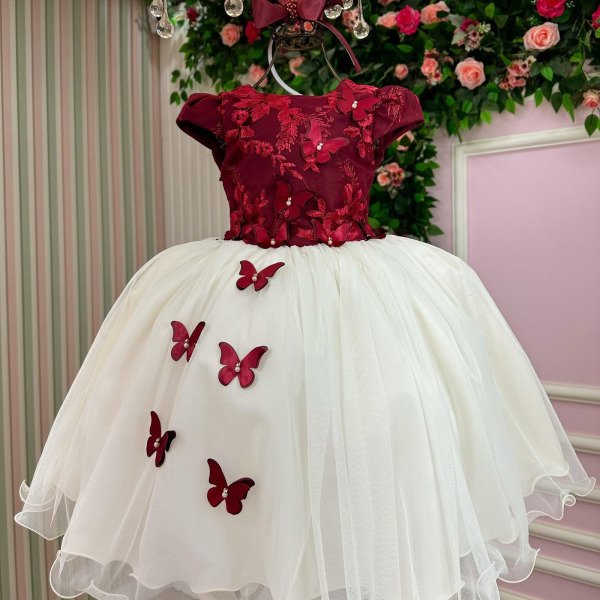 Vestido Juvenil – Midi Vila Lele Sabrina Marsala e Off