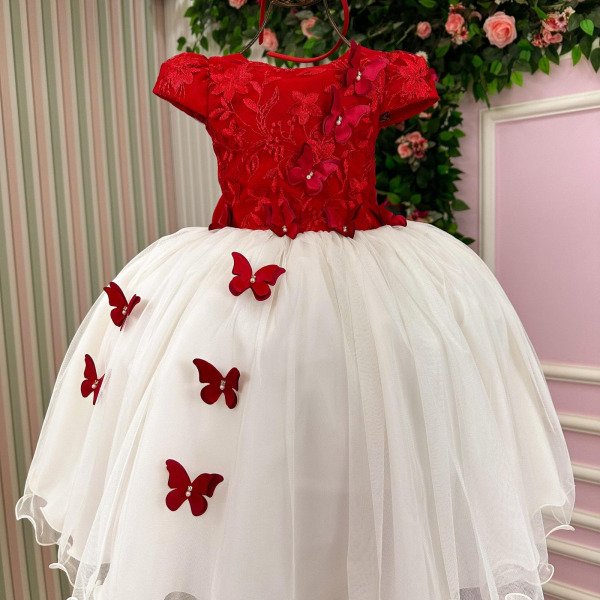 Vestido Juvenil – Midi Vila Lele Sabrina Vermelho e Of