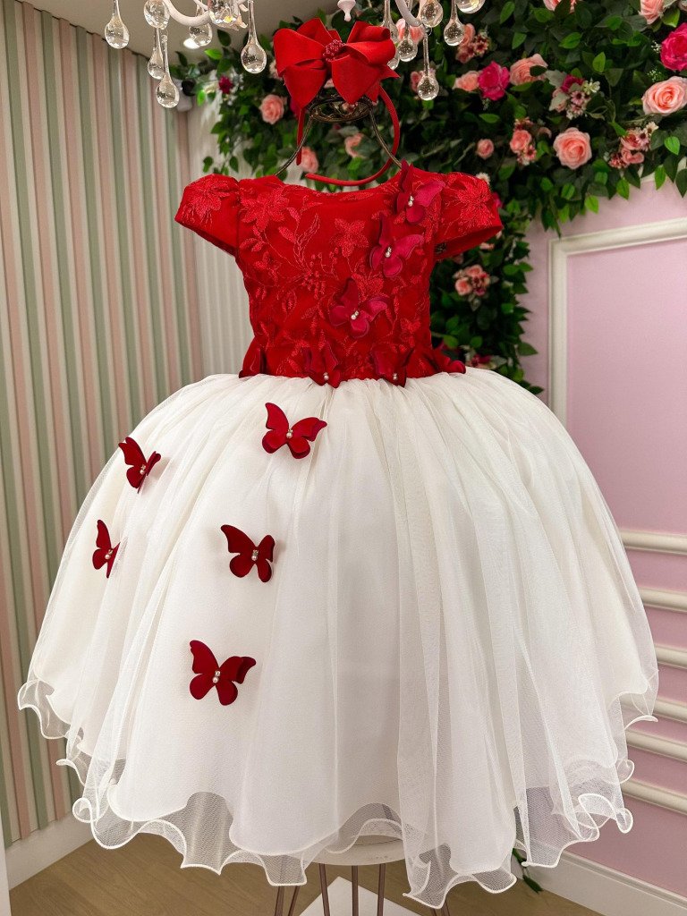 Vestido Juvenil – Midi Vila Lele Sabrina Vermelho e Of