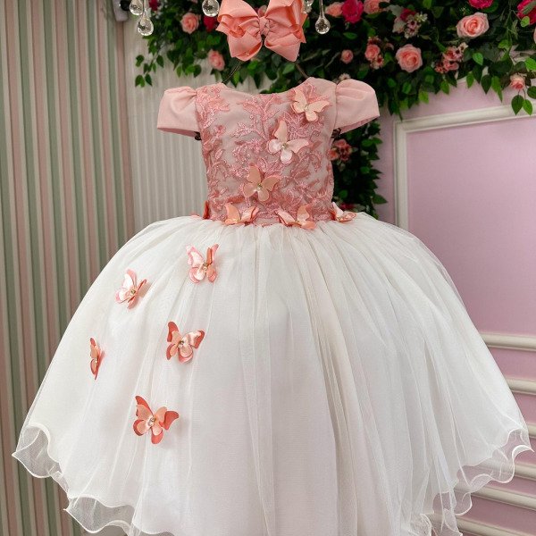 Vestido Juvenil – Midi Vila Lele Sabrina Pessego e Off