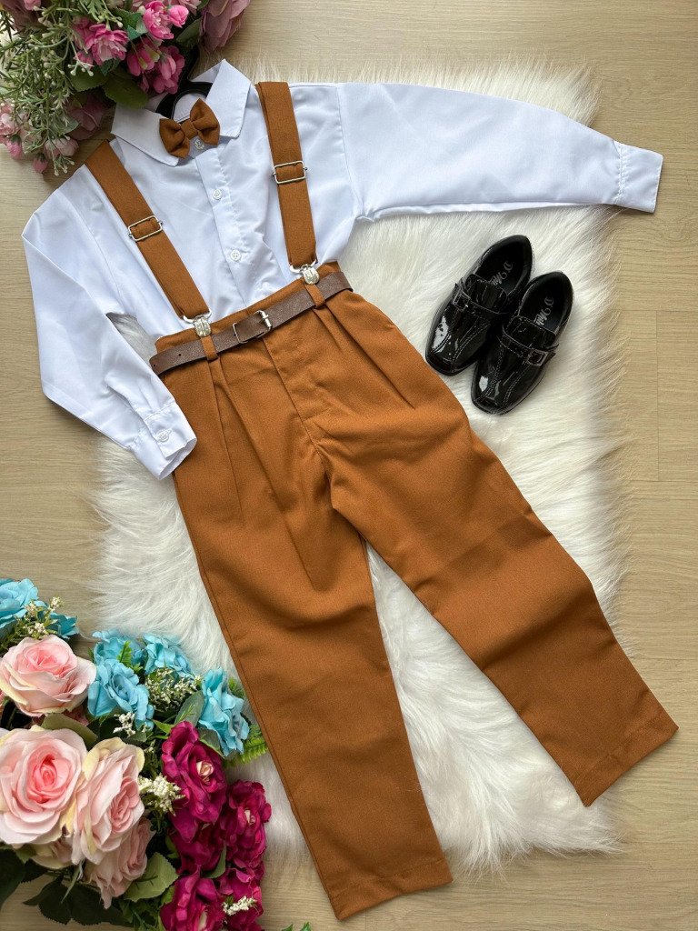 Conjunto Miss Cherry Vitor Suspensorio Marrom Teddy