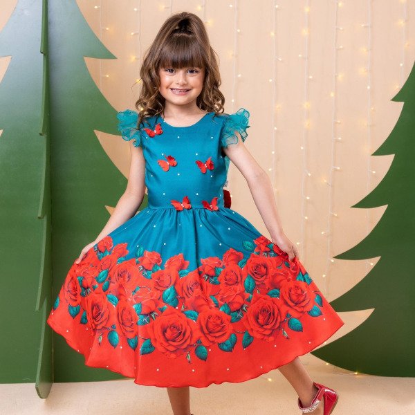 Vestido Marie Lola Verde Florido Natal