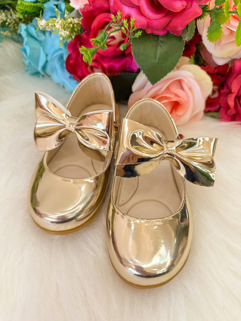 Sapatilha Doce Pe Laço Dourada Metalizado
