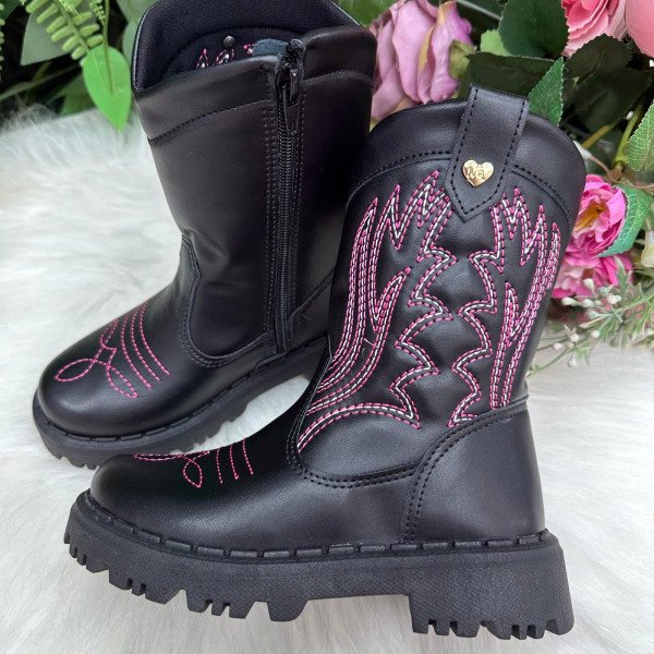 Bota Nilqi Texana Isabella Preto e Pink