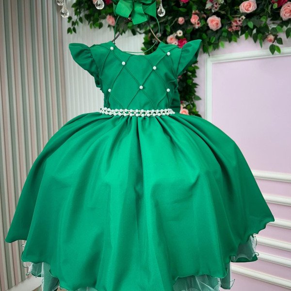 Vestido Ysa Kids Francine Verde Bandeira