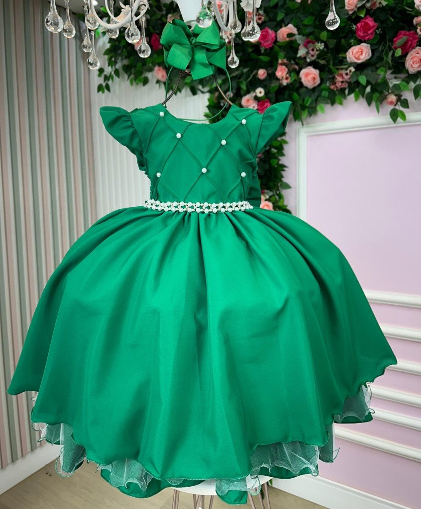 Vestido Ysa Kids Francine Verde Bandeira