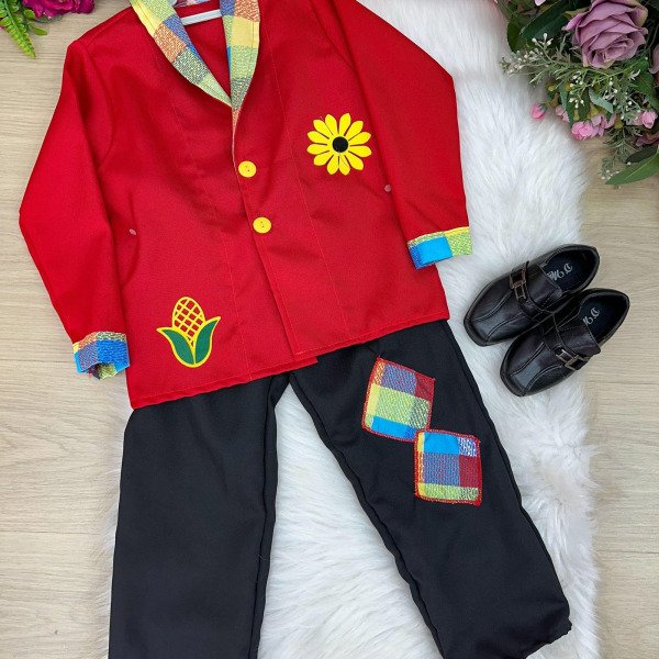 Conjunto Junino Princesa Belli Seu Zéca Terno Vermelho