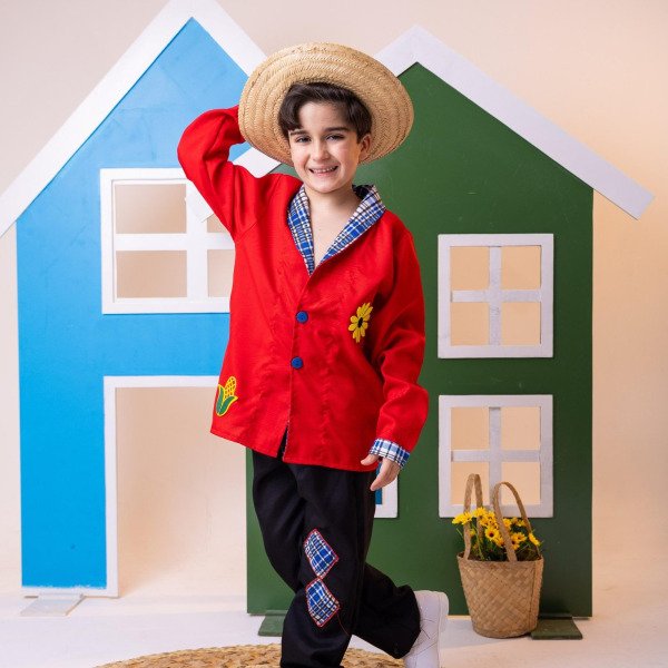 Conjunto Junino Princesa Belli Seu Zé Terno Vermelho