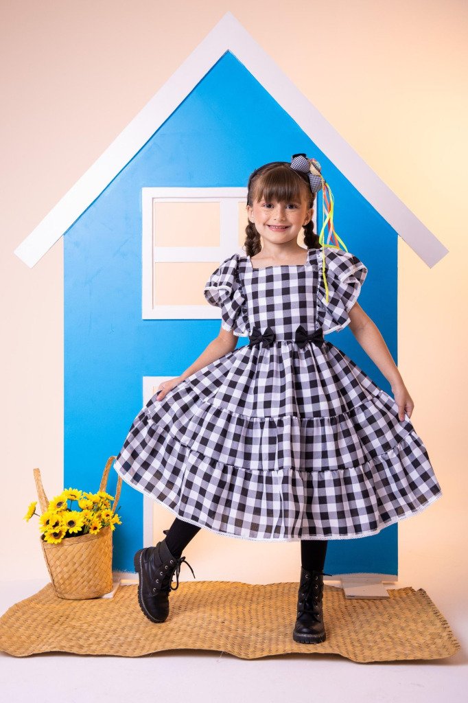 Vestido Banana Club Aline Xadrez Preto