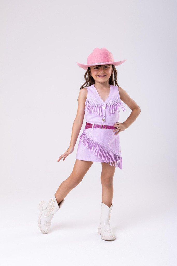 Conjunto Blogueirinha Boiadeira Maraisa Jeans Lilas