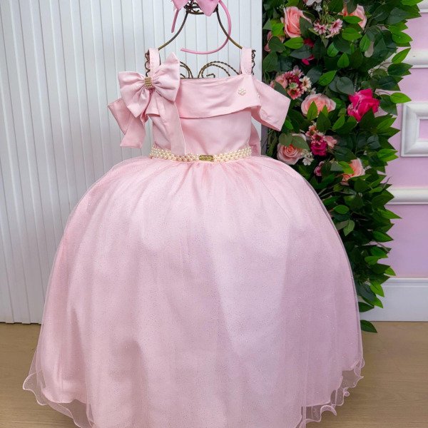 Vestido Banana Club Longo Doce Elegancia Rosa Bebe