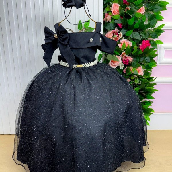 Vestido Banana Club Longo Doce Elegancia Preto