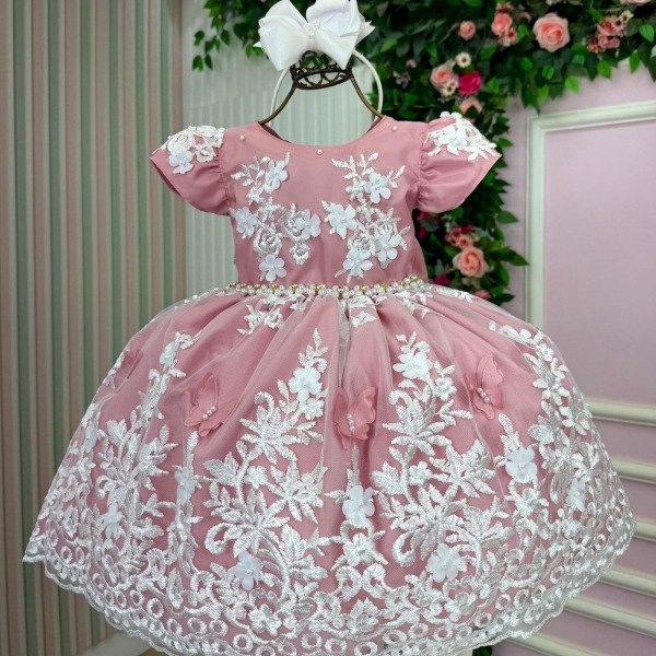 Vestido Marie Jardim Encantado Realeza Rose Renda Branca