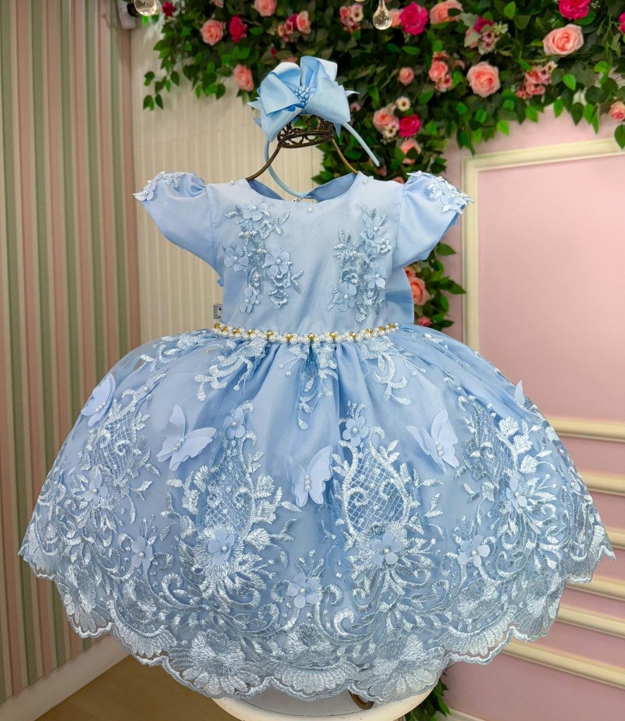 Vestido Marie Jardim Encantado Realeza Azul Bebe