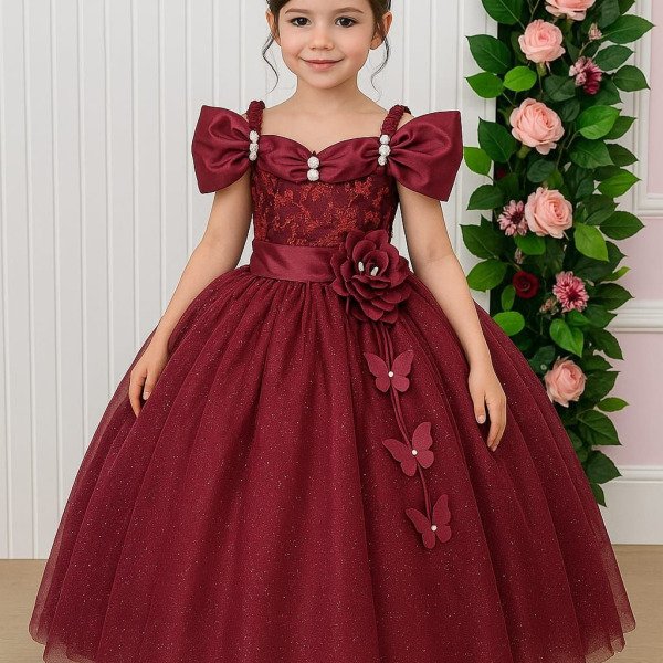 Vestido Marie Longo Manga Princesa Marsala
