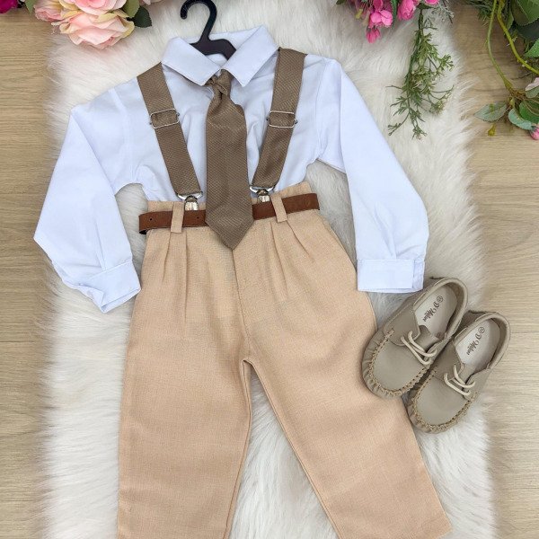 Conjunto Meninos Miss Cherry Rafael Suspensorio Caramelo-Bei