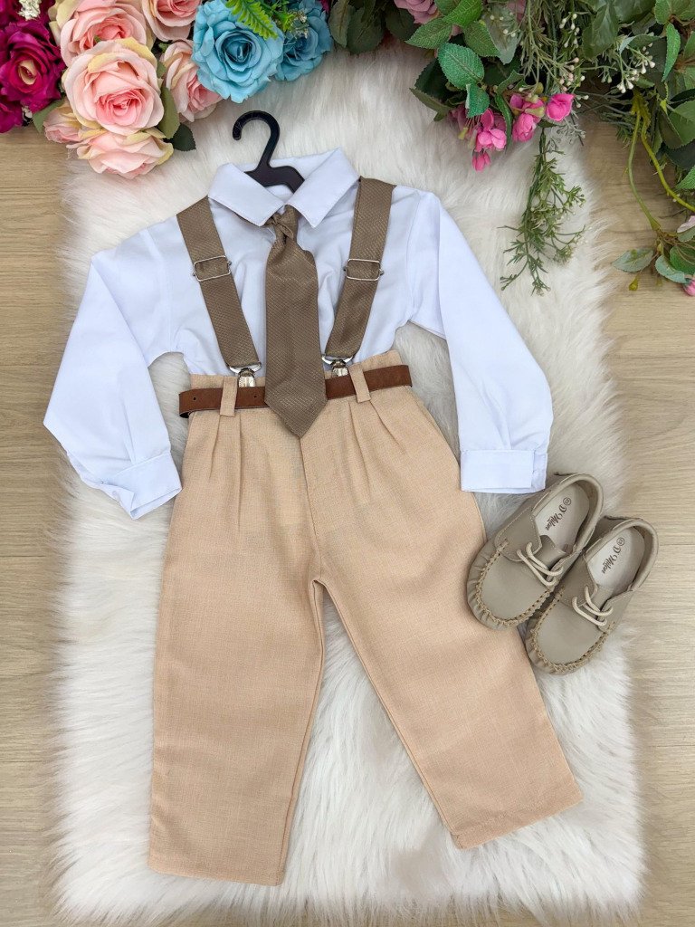 Conjunto Meninos Miss Cherry Rafael Suspensorio Caramelo-Bei