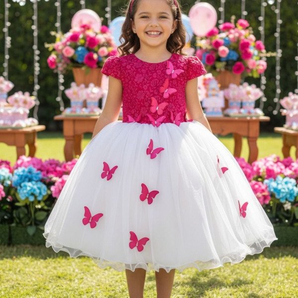 Vestido Juvenil – Midi Vila Lele Sabrina Pink e Off