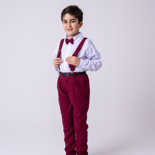 Conjunto Meninos Miss Cherry Leo Suspensorio Marsala