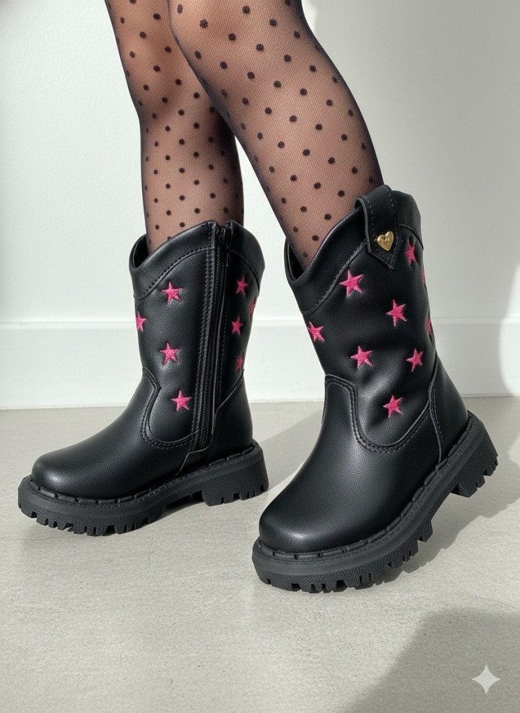 Bota Nilqi Manu Preta Estrela Pink Modelo 2