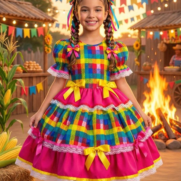 Vestido Junino Mimadine Luxo Priscila Pink