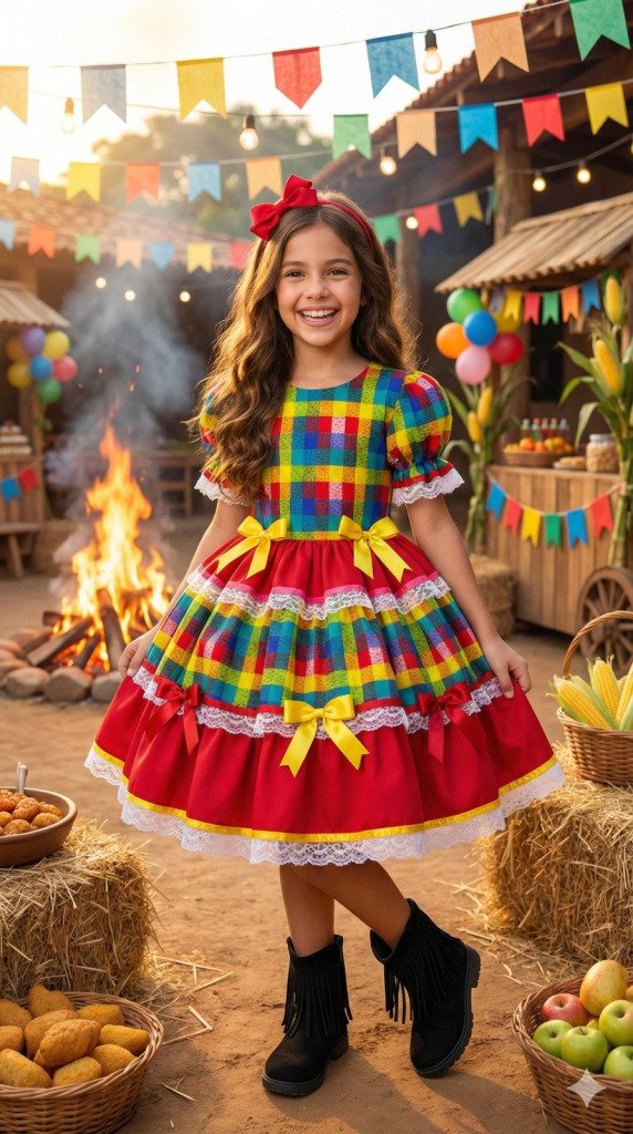 Vestido Junino Mimadine Luxo Priscila Vermelho