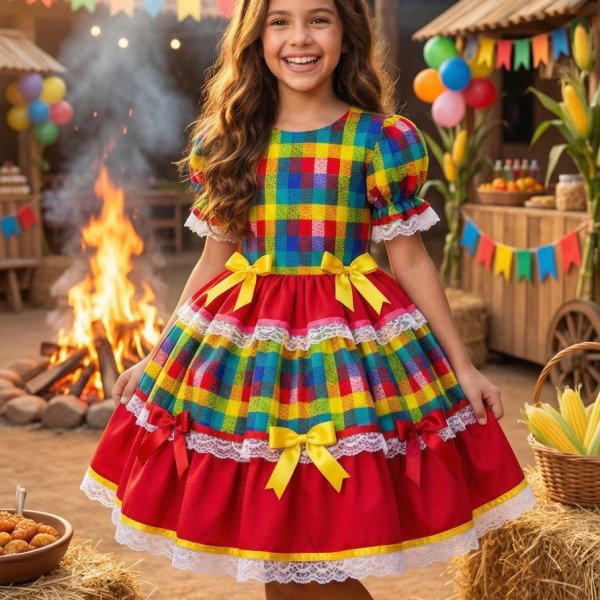 Vestido Junino Mimadine Luxo Priscila Vermelho