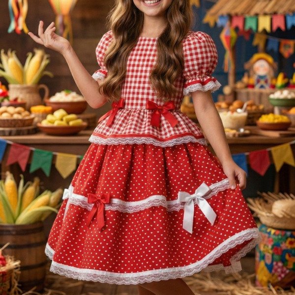 Vestido Junino Mimadine Luxo Stefanny Vermelho