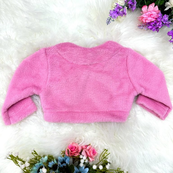 Bolero Infantil de Pelúcia Rose Plush Luxo e Botão Laço Stass
