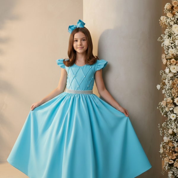 Vestido Ysa Kids Ariane Longo Azul Tifanny